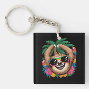 Kawaii Tropical Sloth – Cute Summer Vibes Rainbow Key Ring