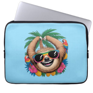 Kawaii Tropical Sloth – Cute Summer Vibes Rainbow Laptop Sleeve