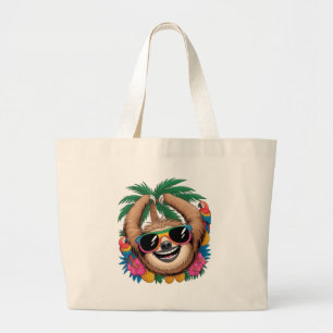 Kawaii Tropical Sloth – Cute Summer Vibes Rainbow Large Tote Bag