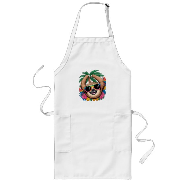 Kawaii Tropical Sloth – Cute Summer Vibes Rainbow  Long Apron (Front)