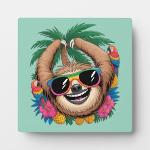 Kawaii Tropical Sloth – Cute Summer Vibes Rainbow  Plaque