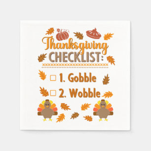 Kawaii Turkey Checklist Gobble Wobble Ugly Sweater Napkin