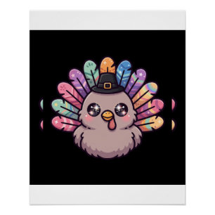 Kawaii Turkey Pilgrim Hat Cute Poster
