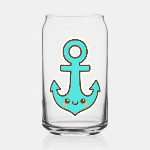 Kawaii Turquoise Anchor – Whimsical & Cheerful Can Glass