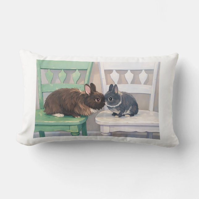 Kawaii Two Bunny Throw Pillow Cute Anemi Design (Front)
