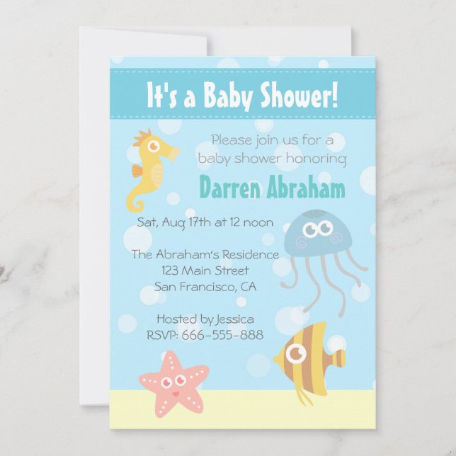 Kawaii Underwater Theme Baby Shower Invite (Front)