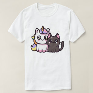 Kawaii Unicorn and Black Cat Cute Fantasy Artwork T-Shirt