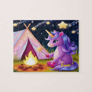 Kawaii Unicorn Camping Under Starry Sky Jigsaw Puzzle