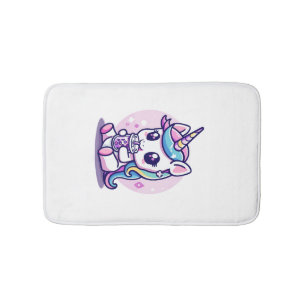 Kawaii Unicorn eating Ramen Noodle Soup Cute Graph Bath Mat