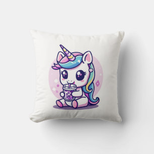 Kawaii Unicorn eating Ramen Noodle Soup Cute Graph Cushion