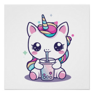Kawaii Unicorn eating Ramen Noodle Soup Cute Graph Poster