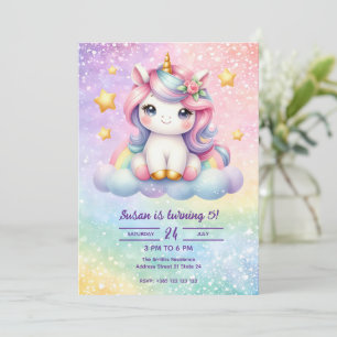 Kawaii Unicorn Girl's Birthday Party Invitation 