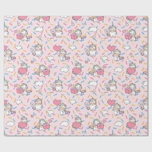Kawaii Unicorn & Hearts Pattern on Pink Wrapping Paper