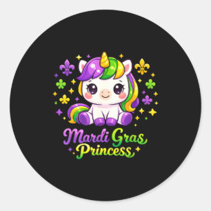 Kawaii Unicorn Mardi Gras Princess Unicorn Fat Tue Classic Round Sticker
