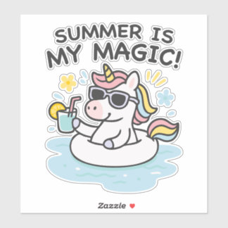 Kawaii unicorn sticker 'Summer is my magic'