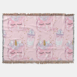 Kawaii Unicorn Toast & Milkshake – Pastel Throw Blanket