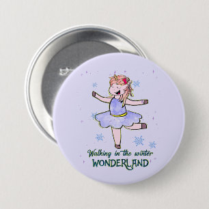 Kawaii Unicorn   Walking during Winter 7.5 Cm Round Badge