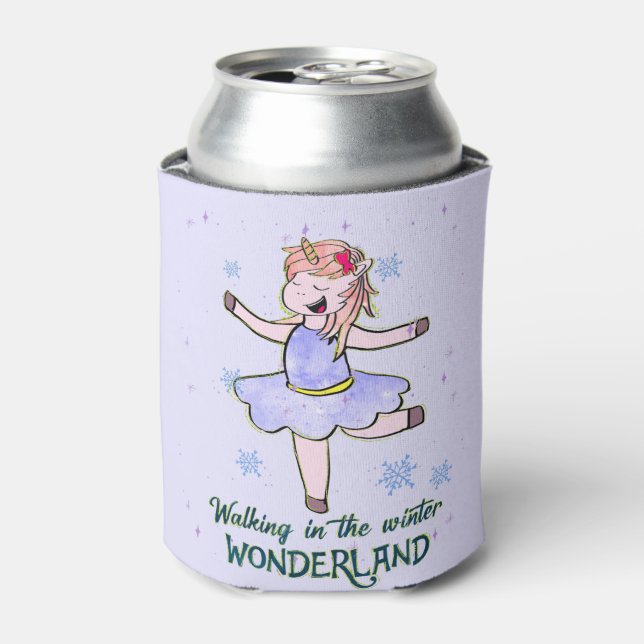 Kawaii Unicorn | Walking during Winter Can Cooler (Can Front)
