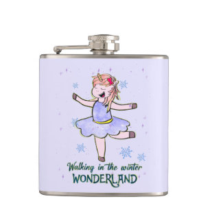 Kawaii Unicorn Walking during Winter Hip Flask