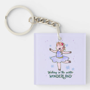 Kawaii Unicorn   Walking during Winter Key Ring