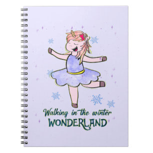 Kawaii Unicorn Walking during Winter Notebook