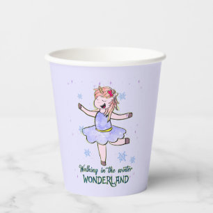 Kawaii Unicorn Walking during Winter Paper Cups