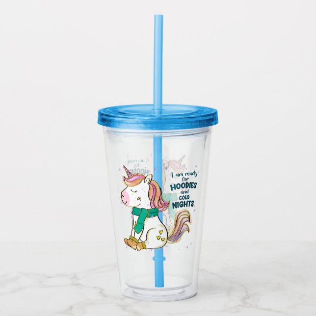 Kawaii Unicorn | Winter and Hoodies Acrylic Tumbler (Front)