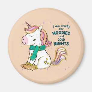 Kawaii Unicorn Winter and Hoodies Magnet