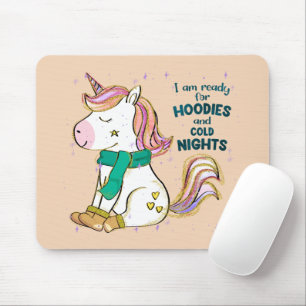 Kawaii Unicorn   Winter and Hoodies Mouse Pad