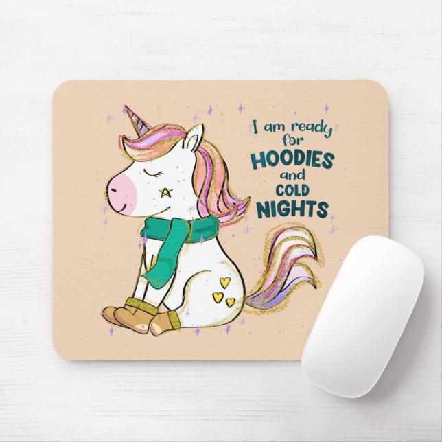 Kawaii Unicorn | Winter and Hoodies Mouse Pad (With Mouse)