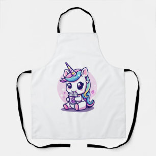 Kawaii unicorn with bunny and teddy bear Long Slee Apron