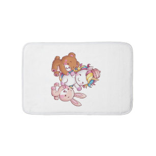 Kawaii unicorn with bunny and teddy bear Long Slee Bath Mat