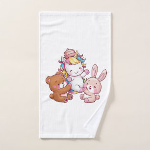 Kawaii unicorn with bunny and teddy bear Long Slee Hand Towel