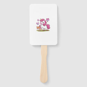 Kawaii unicorn with cat and butterflies Long Sleev Hand Fan