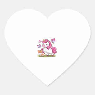 Kawaii unicorn with cat and butterflies Long Sleev Heart Sticker