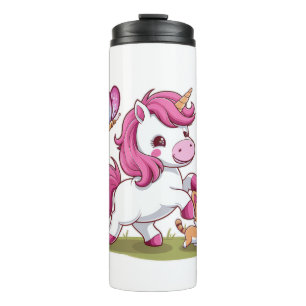 Kawaii unicorn with cat and butterflies Long Sleev Thermal Tumbler