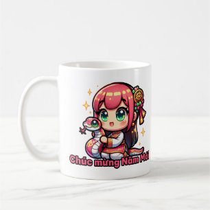 Kawaii Vietnamese New Year Girl & Snake Coffee Mug