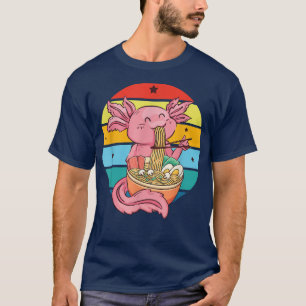Kawaii Vintage Axolotl Eating Ramen Noodles Anime T-Shirt