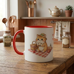 Kawaii Vintage Ginger Cat Picnic Mug