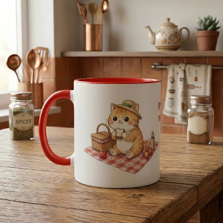 Kawaii Vintage Ginger Cat Picnic  Mug