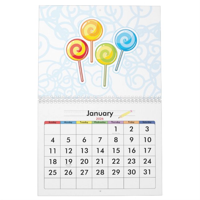 Kawaii Wall Calendar (Jan 2026)