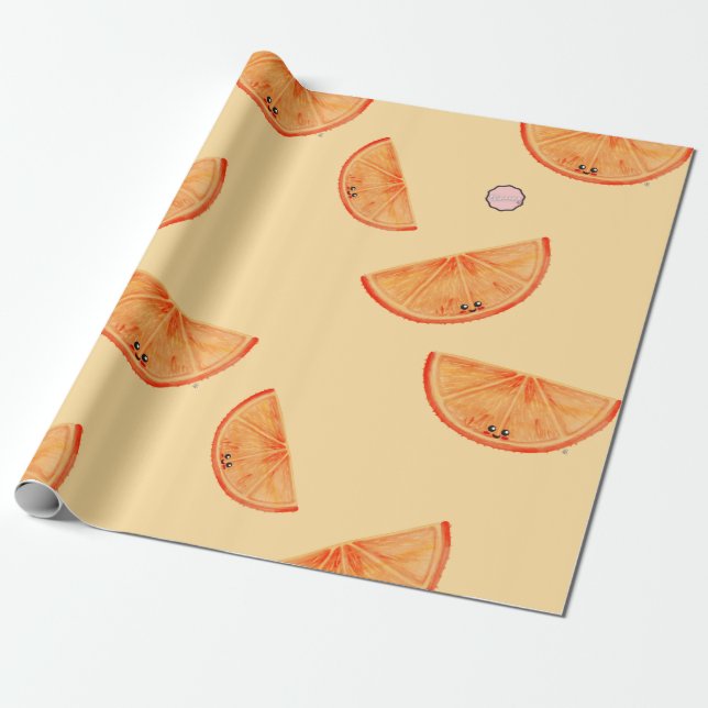 Kawaii Watercolor Orange Wrapping Paper (Unrolled)