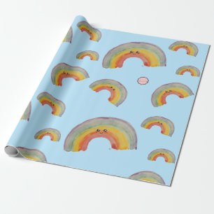 Kawaii Watercolor Rainbow Wrapping Paper