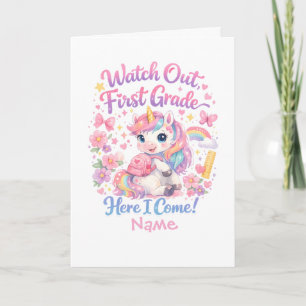 Kawaii Watercolor Unicorn Photo Back to School Card