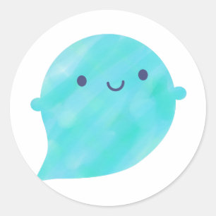 Kawaii Watercolour Ghost (Ocean) Classic Round Sticker
