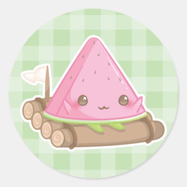 Kawaii Watermelon Slice in Cute Brown Raft Sticker (Front)