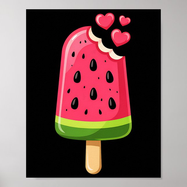 Kawaii Watermelon Slice Popsicle Summer Vacation F Poster (Front)