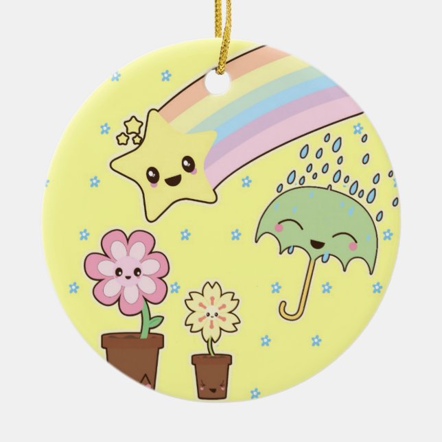 Kawaii weather garden so cute girly pattern ceramic ornament (Front)