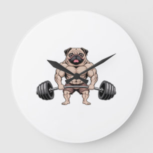 Kawaii Weightlifting Muscular Pug Dog Lover Large Clock