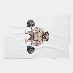 Kawaii Weightlifting Muscular Pug Dog Lover Tea Towel